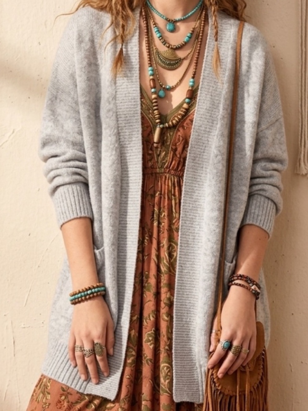 Vigoss Light Gray Open-Front Pocket Knit Cardigan Size XL